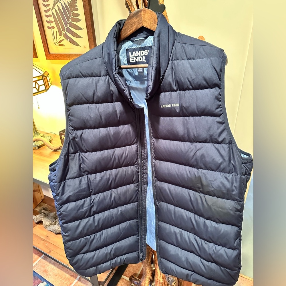 Lands' End Men's Dark Blue Goose Down Quilted Vest